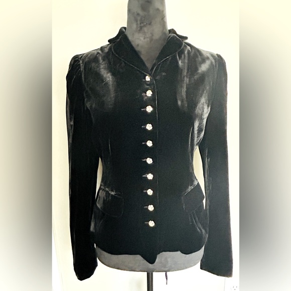 The Limited Black Velvet Blazer with Gold Rhinestone Buttons - Picture 2 of 7